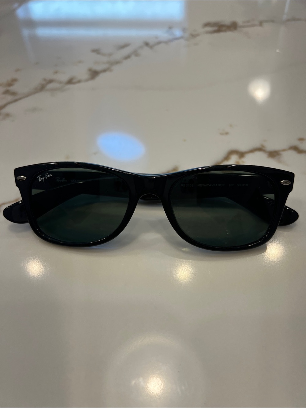 Ray-Ban Black Frame Sunglasses with Green Lenses